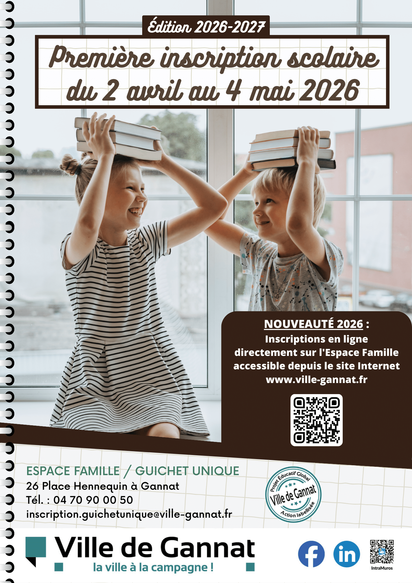 Première inscription scolaire du 2 avril au 4 mai 2026